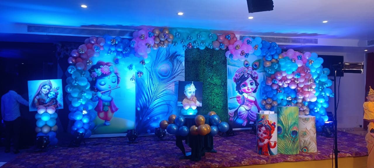 Krishna theme birthday celebration stage